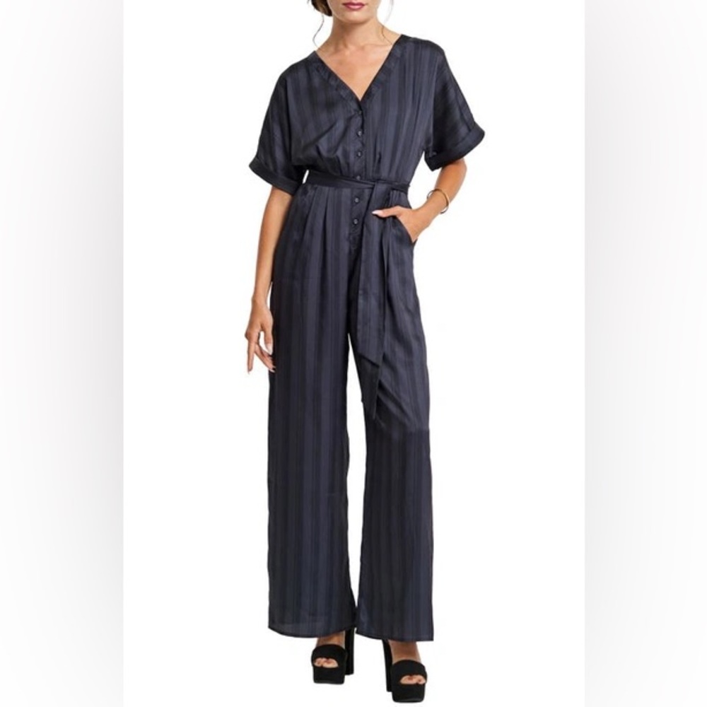 CIEBON Naya Variegated Tonal Stripe Jumpsuit In Black
